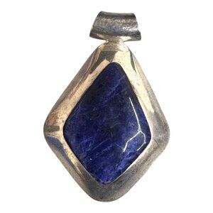 Sterling Sodalite Pendant 950 Peru Southwest Diamond Shape Large Statement